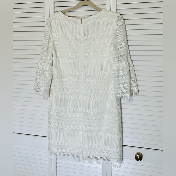 Trina Turk White Lace Fringed Bell Sleeve Cocktail Sheath Dress, Size 6, NWT - Picture 4 of 10